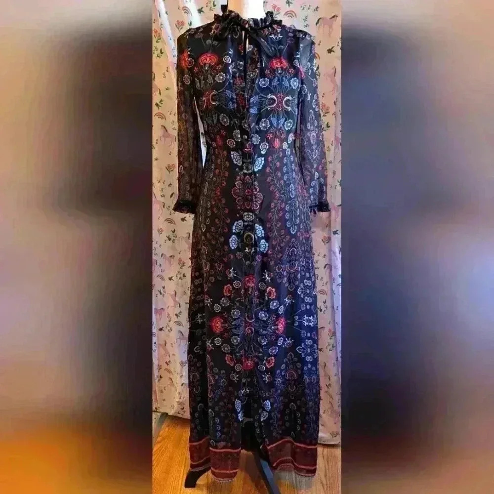 NWOT Anthropologie Laia Paisley Boho Cottage Business Casual Maxi Dress SZ XS